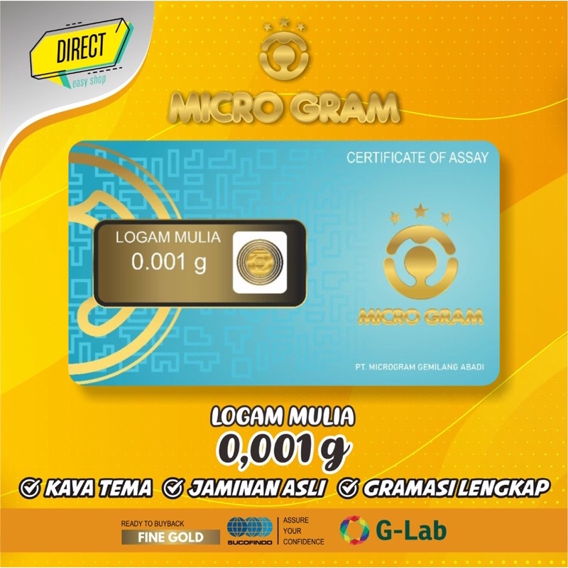 EMAS MINI MICROGRAM 0.001 Gram LOGAM MULIA 24KARAT DIJAMIN ASLI ORIGINAL TERMURAH MICROGRAM SOUVENIR