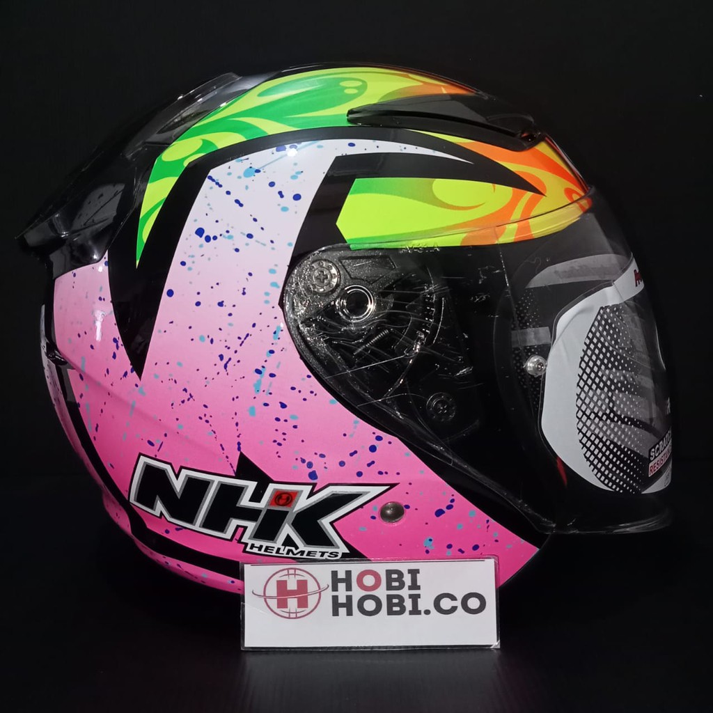 HELM NHK R1 SE KAREL WINTER BLACK PINK DOUBLE VISOR HALF FACE