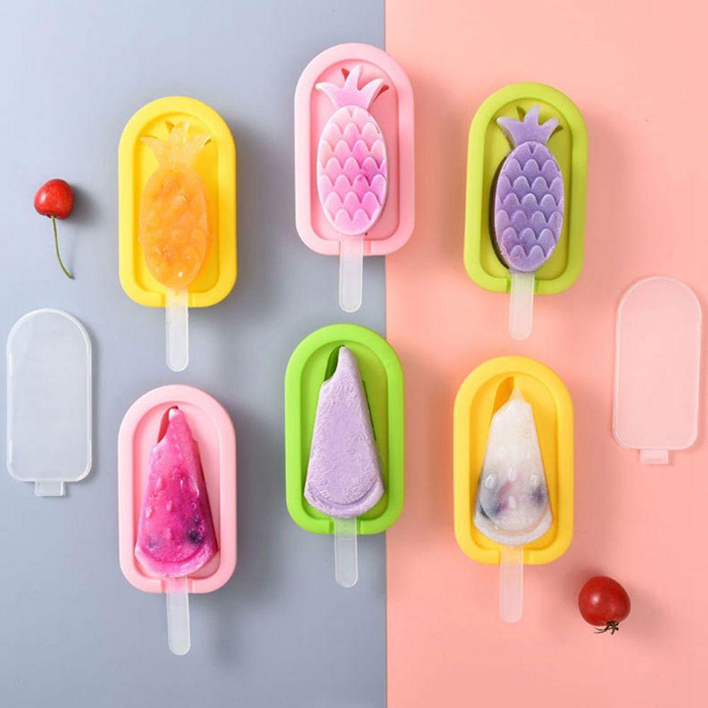 [Elegan] Cetakan Es Krim Silikon Nanas Dengan Tutup Dan Stik Gadget Dapur Buah Ice Pop Maker