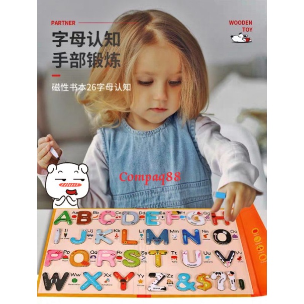 Mainan Edukasi Buku Anak Puzzle Magnetik Huruf Alfabet WOODEN TOYS ~ LETTER