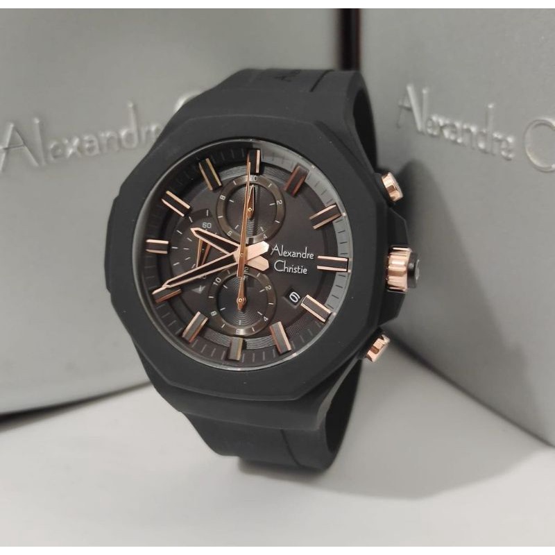 Jam Tangan Alexandre Christie AC 6590 Pria / AC6590 MC Black Rosegold Original