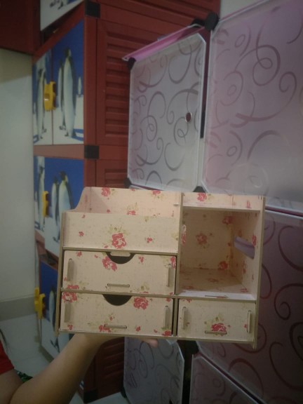 (*_*)  Rak Kosmetik Bahan Kayu (bercermin Dan Kotak Tissue)~ [random 3 Laci / 4 Laci] Ag