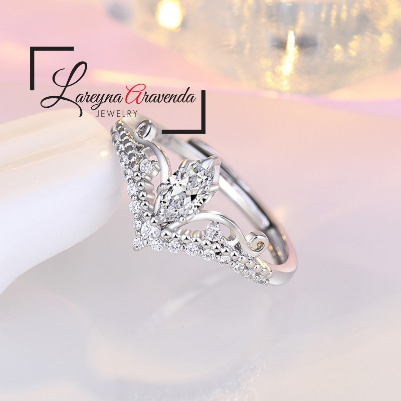 Cincin Wanita S925 Model Crystal Crown Ring CC027