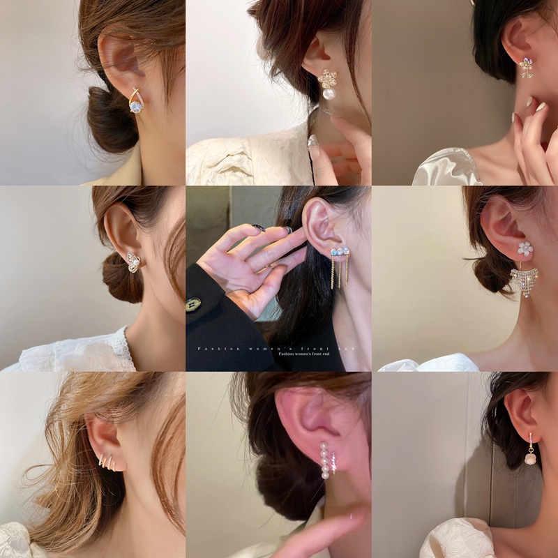 Korea Fashion Wanita Buatan Zirkon Anting Kupu-kupu Bunga Sederhana