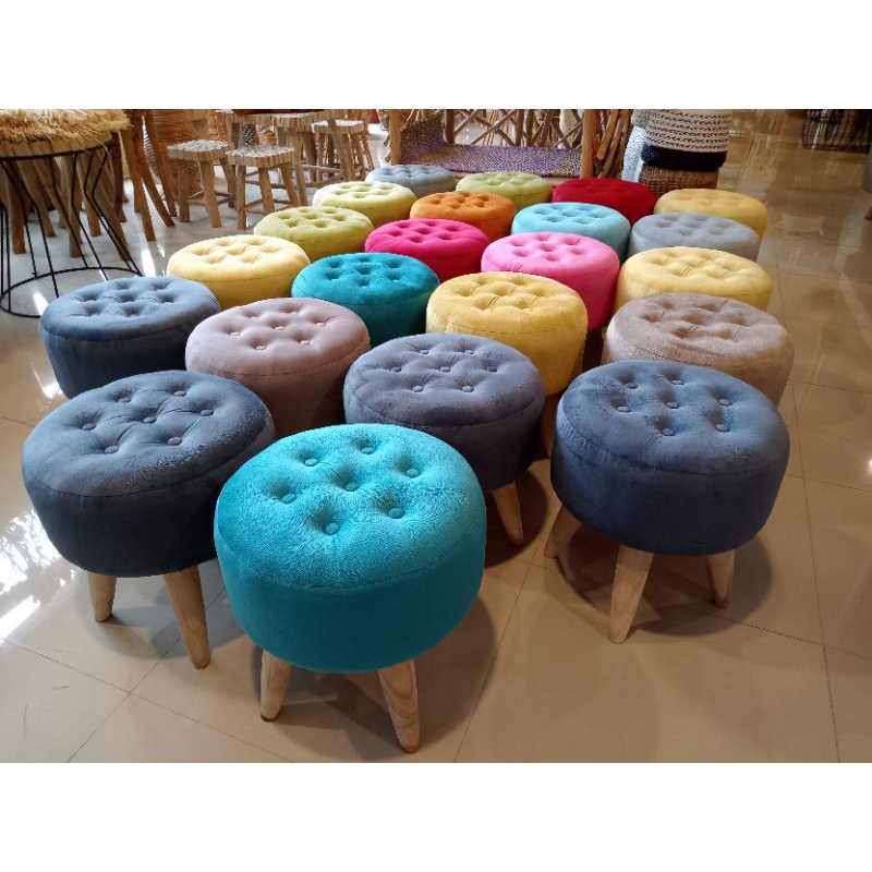 BEST Kursi Cantik Stool Bulat Kancing Bludru D-40cm Kualitas Premium