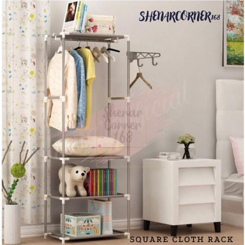 SHENAR Rak Gantungan Suling Tempel Di Tembok Fitting Wall 10 Mata Ukuran 35 Cm / Gantungan Baju Stand Hanger Portable  / Rak Gantungan Baju Susun / Tempat Baju- SQUARE CLOTH, SHENARCORNER168