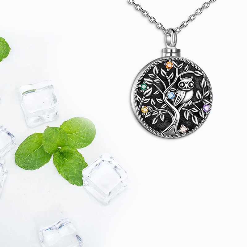 Fancyqube Kalung Liontin Pohon Kehidupan Burung Hantu Bahan Sterling Silver Untuk Wanita