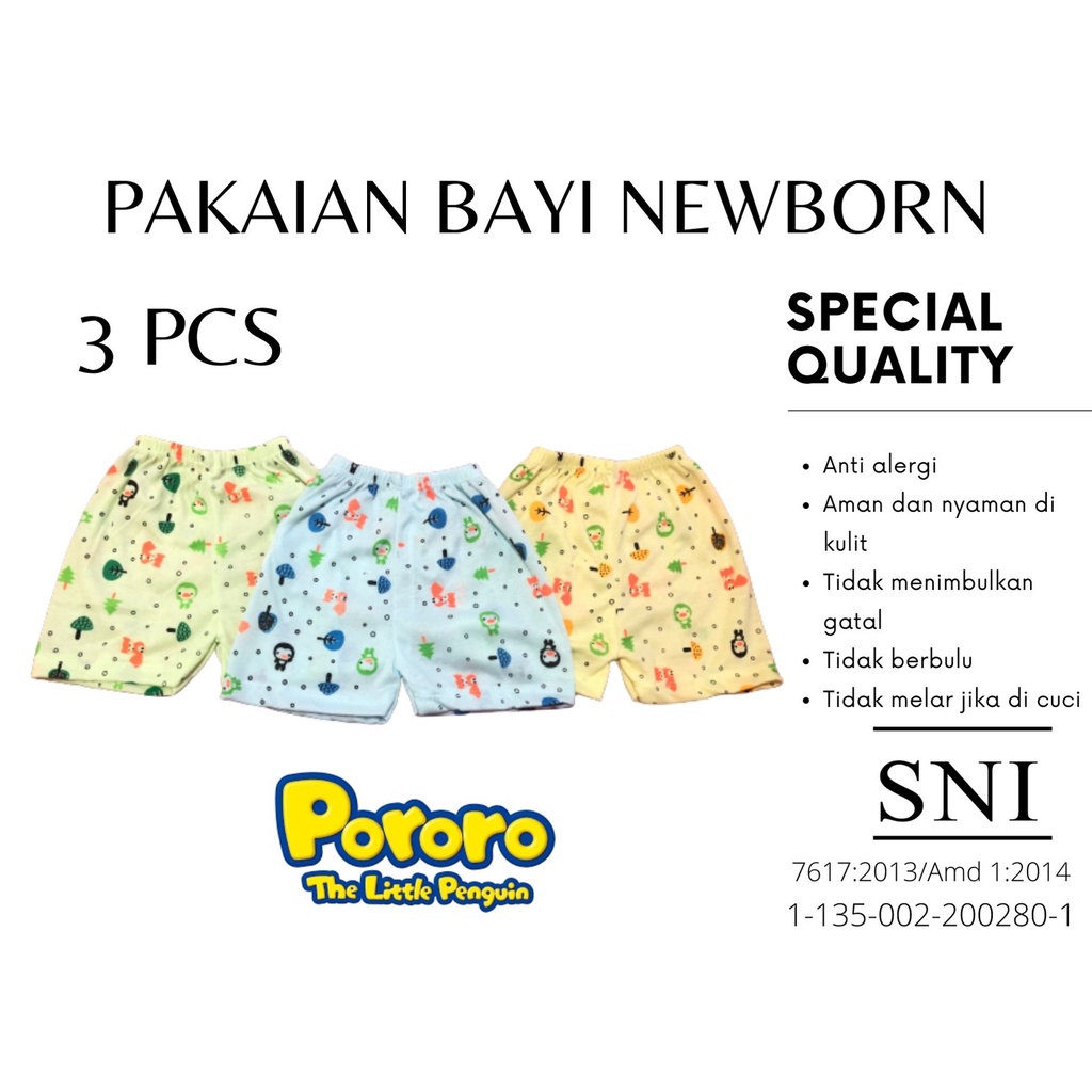 CELANA BAYI PENDEK MOTIF PORORO TERMURAH ISI 3