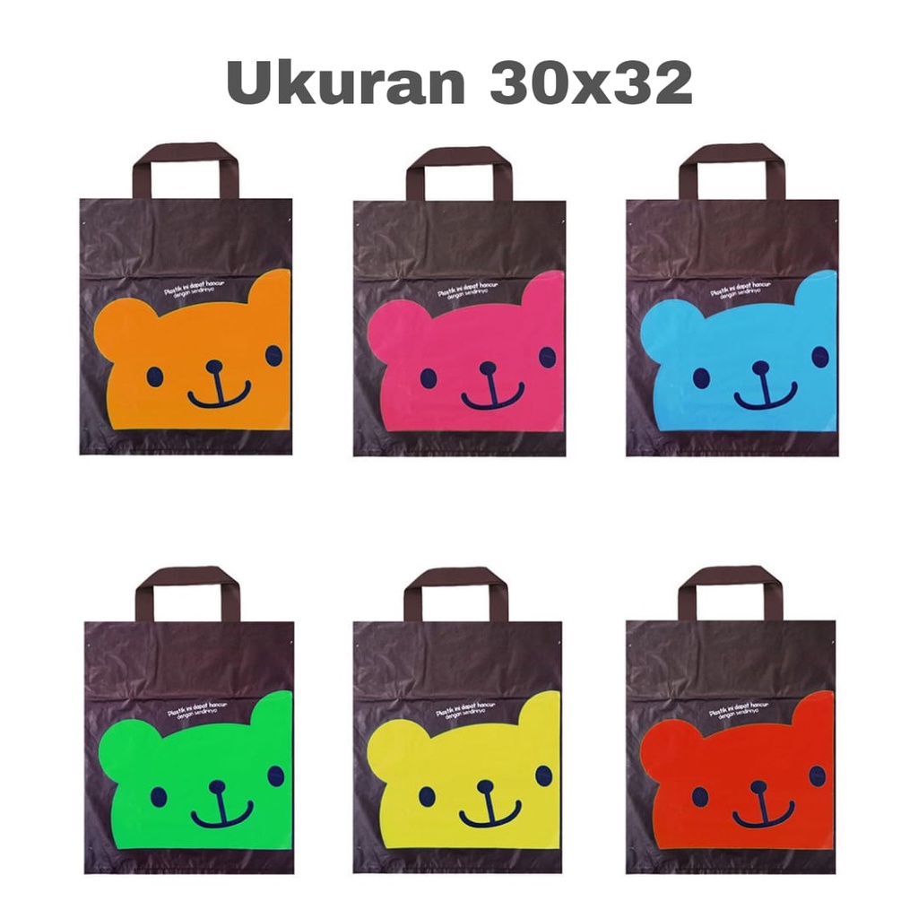 Kantong Plastik Soft Handle Softhandle Shopping Bag Motif Teddy Bear 30x32 isi 40lmb/plastik packing handle teddy bear/softhandle teddy bear murah/soft handle teddy bear hitam/shopping bag teddy bear/kantong plastik motif/plastik teddy bear hitam