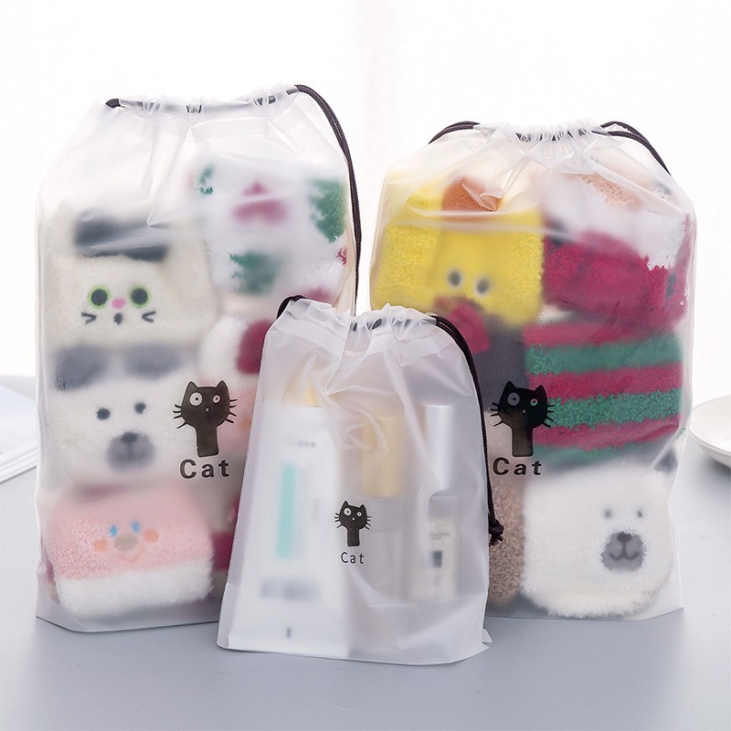 Retaily HL0072 Pouch Transparan Motif Karakter Tas Serut Travel Storage Bag Make Up Organizer Anti Air