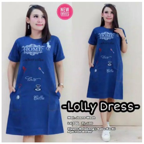 Lolly Dress Jeans Wash Full Bordir