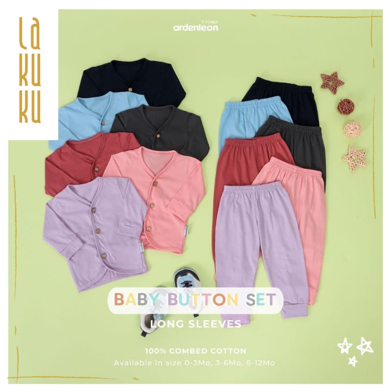 Lakuku - ARDENLEON Baby Button Panjang Polos piyama anak bayi panjang