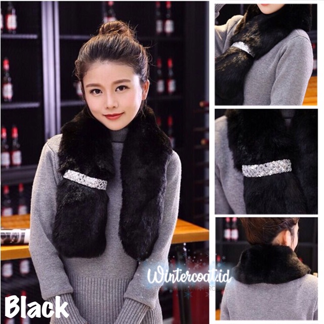 Faux fur scarf syal fox musim dingin winter shawl bulu mewah import korea hangat wanita