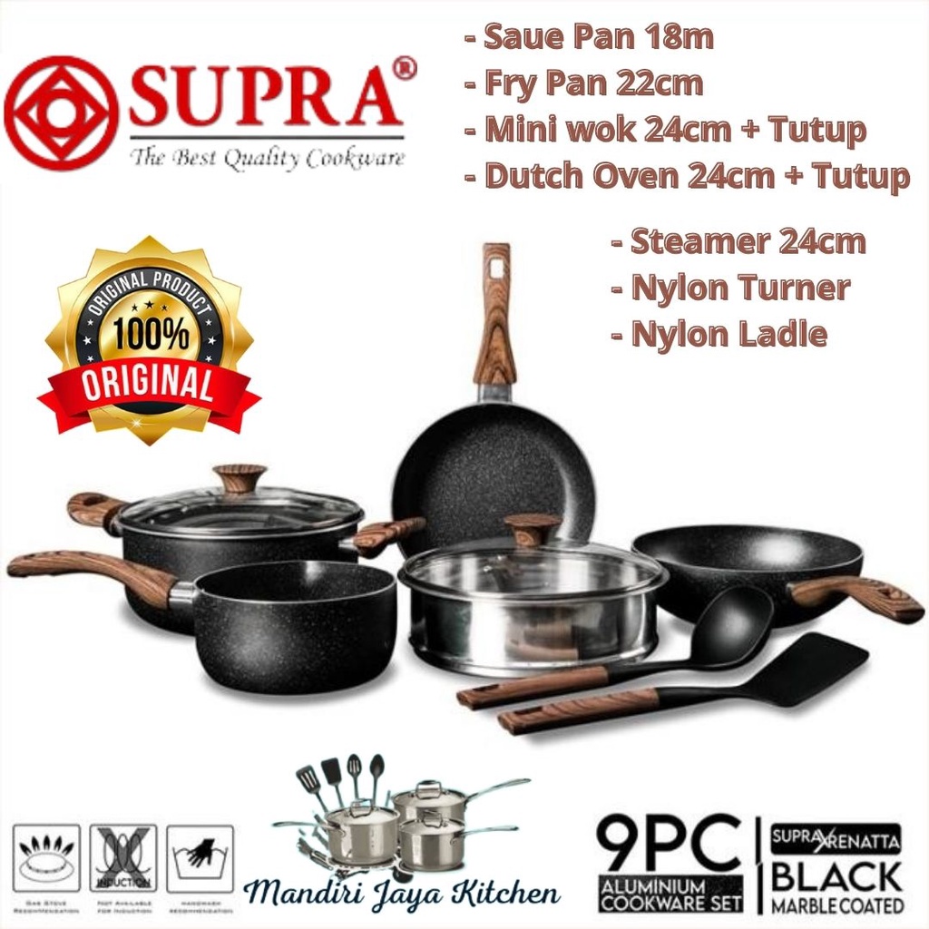 Panci Supra 9pcs Black Marble / Panci Set Supra Edisi Chef Renata Moeloek