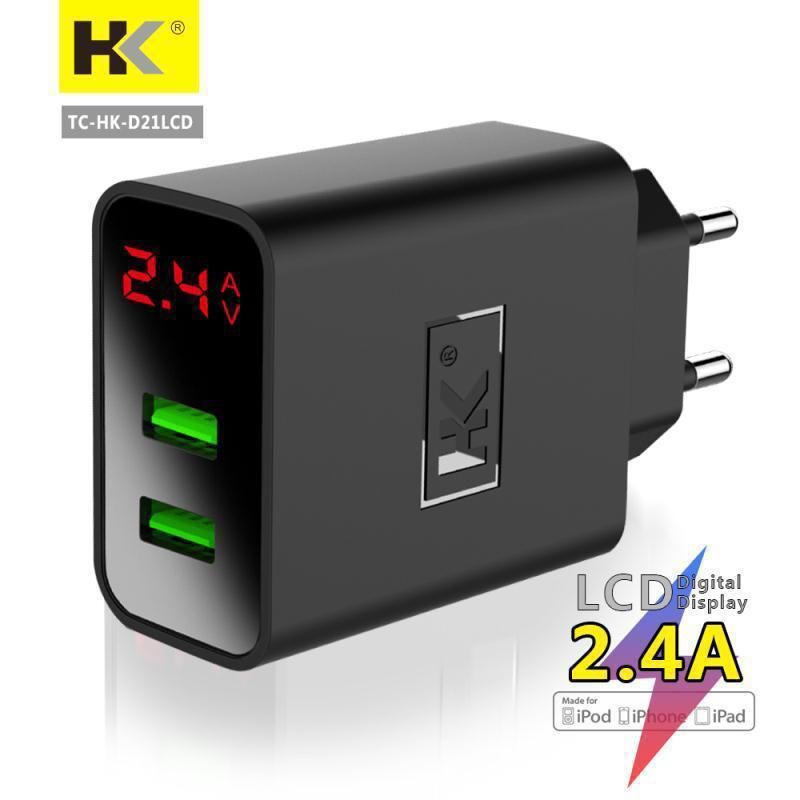 Charger Casan HK Original Fast 2USB Fast Charging 2.4A Power Adapter with lcd