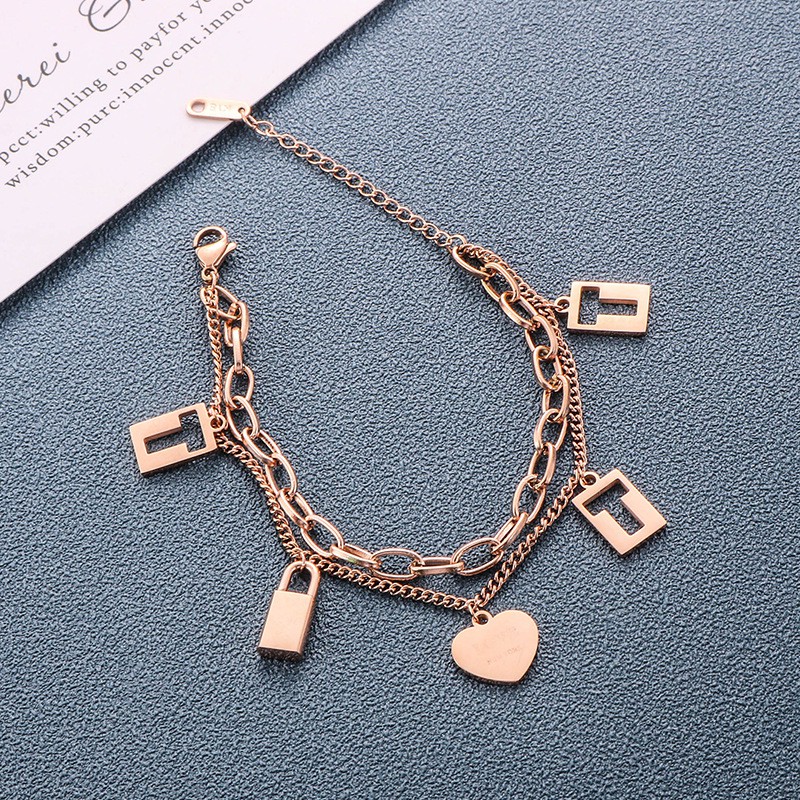 Gelang T Gembok Love Tangan Titanium Korea Style Wanita Anti Karat