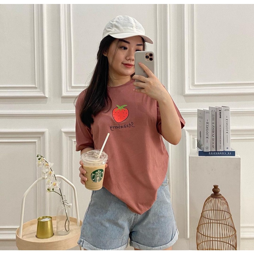 KAOS DUSTY ROSE | BAJU TSHIRT TUMBLR TEE PINK KOREAN KOREA STRAWBERRY HEY HEY SUNSHINE