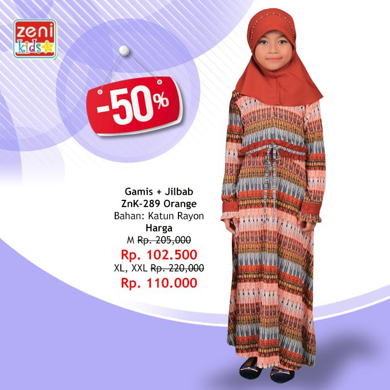 Zenitha Gamis Anak + Jilbab 289 Orange
