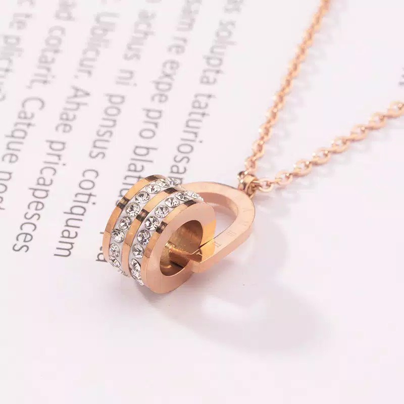 GG Kalung Titanium Double Ring D Rose Gold # KL - 195