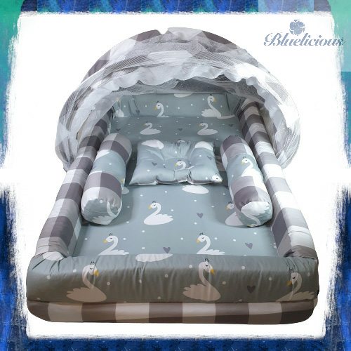 Kasur Bayi Kelambu anak - Set Bedding Kolam - Angsa Abu