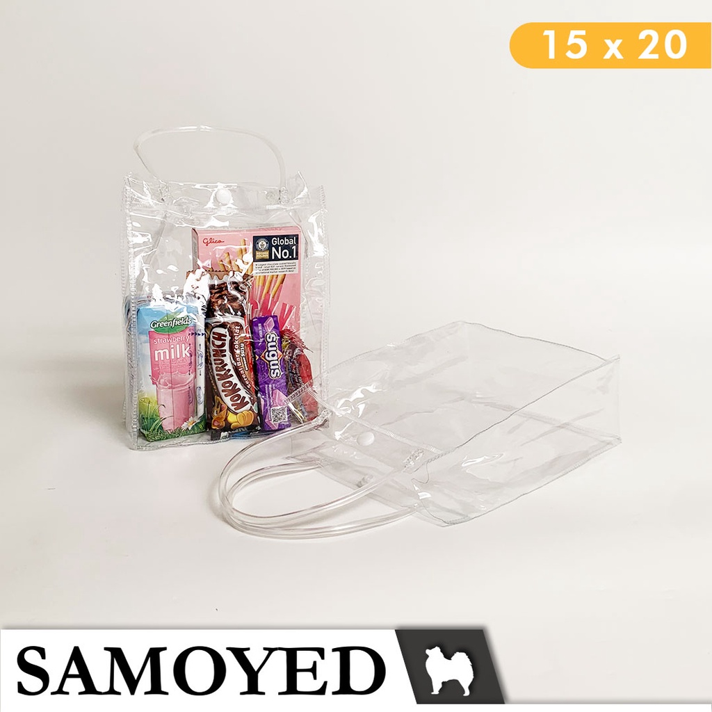 

Tas Plastik Mika Transparan / Hampers / Souvenir / Tote / Goodie Bag PVC Uk. 15 x 20 x 7 cm