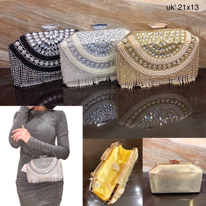 tas pesta mutiara permata batu kristal crystal swarovski rumbai diamond tas pesta mewah rhinestone h