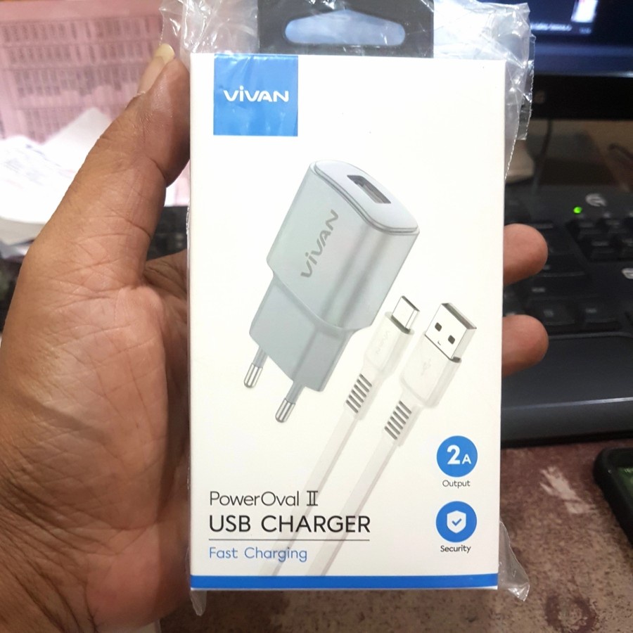 Charger vivan 2A Power Oval II Free Cable micro usb - Abu-abu