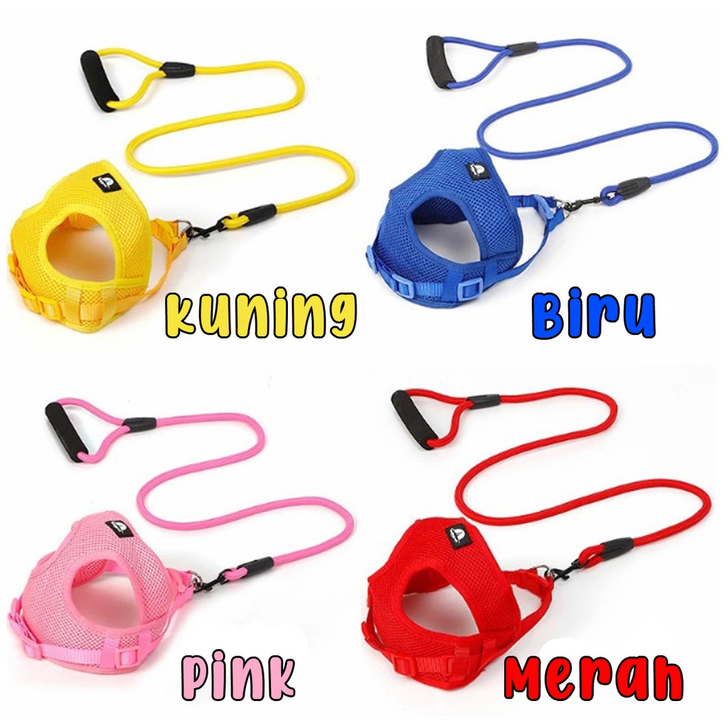 Pet Harness Dog Cat Tebal / Rompi Anjing Kucing 1 Set + Tali – Warna