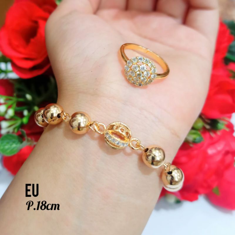 Gelang Bola varian motif FREE cincin permata zircon gaya wanita Korea tidak berkarat || COD ||