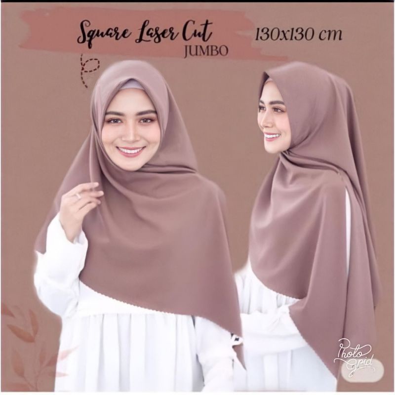 hijab segiempat Bella square laser cut syar'i jumbo 130x130 pollycotton premium