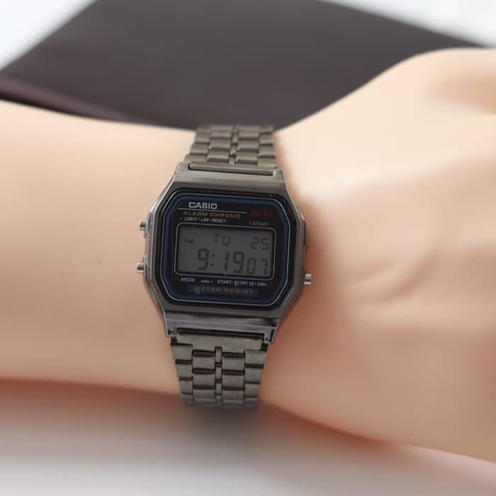 Jam Tangan Pria / Cowok  Digital Segi Rantai Black
