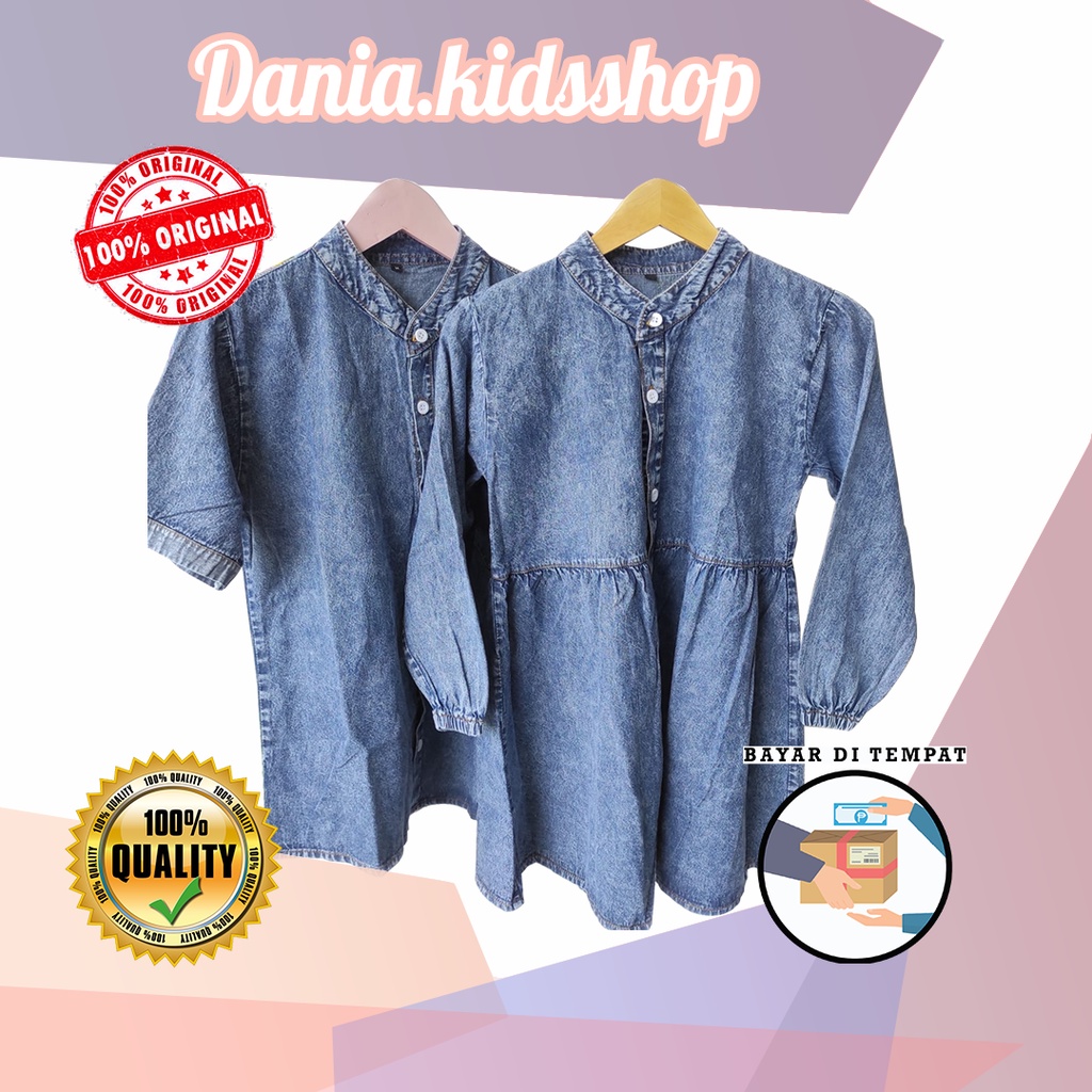 Baju pria kemeja jeans lengan pendek bahan premium couple keluarga ibu ayah anak kakak adik bayi per
