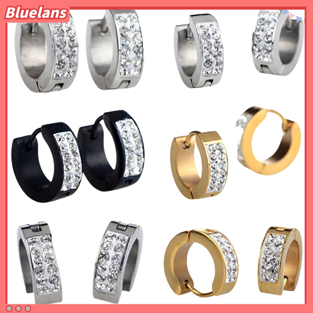 Anting Stud Model Hoop Huggie Gaya Punk Bertahtakan Batu Imitasi Unisex : Bahan Baja Titanium