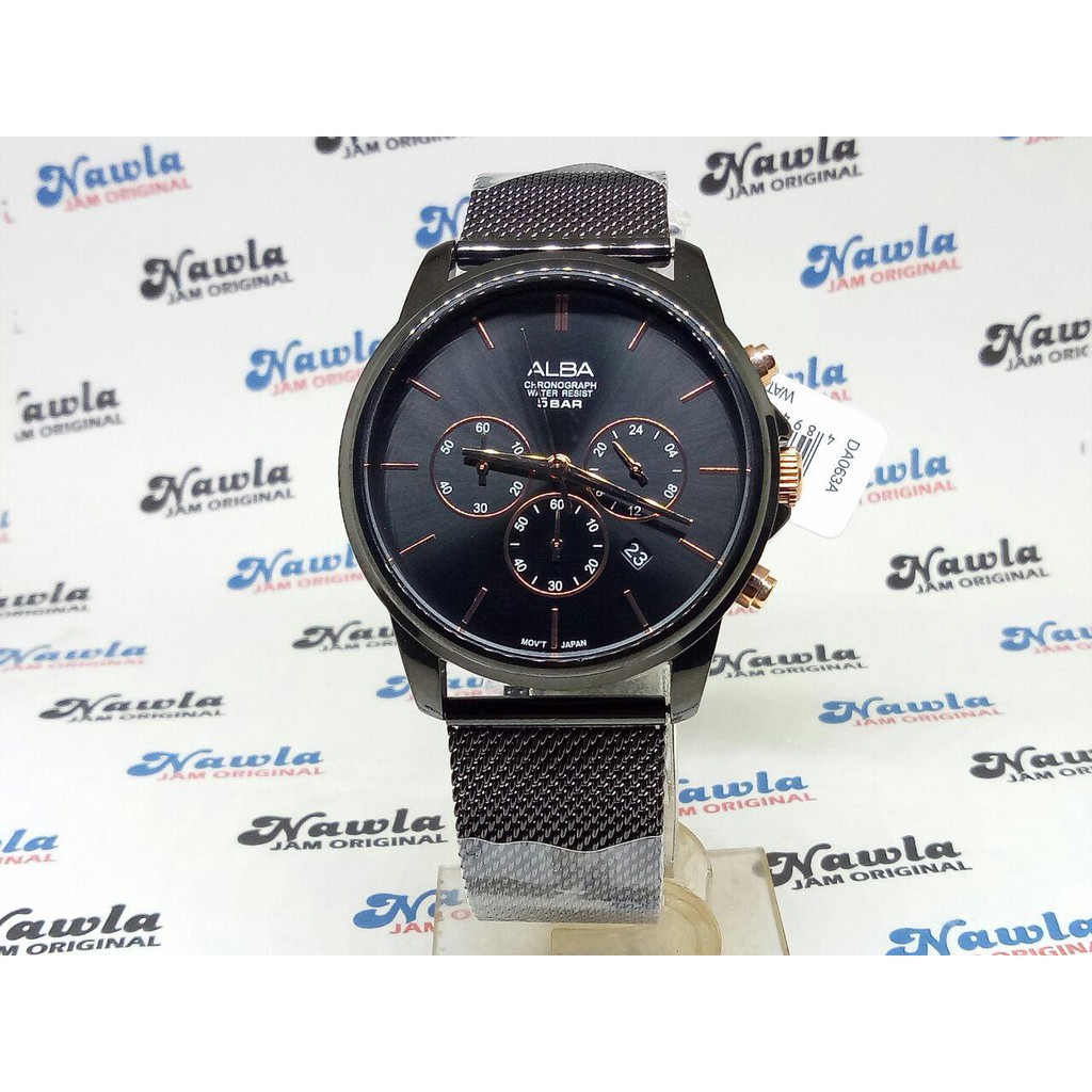 Alba Quartz AT3E39X1 Chronograph Black Shark Mesh - Jam Tangan Pria AT3E39