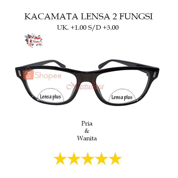 Kacamata Plus Baca dan Jalan Uk. +1.00 s/d +3.00 Bingkai Kotak Hitam Double Lensa Jauh Dekat Untuk Pria dan Wanita FREECASE