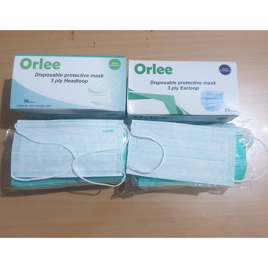 ORLEE Masker Medis 3 Ply Headloop / Earloop Surgical Face Mask 1box isi 50