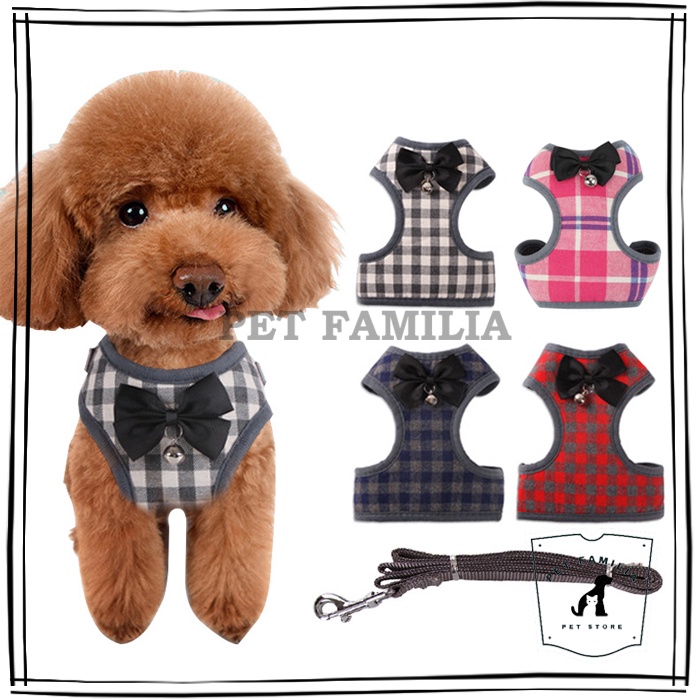 Small Cat Dog Leash Set (S, M) Vest Pet Harness Include Tali dan Lonceng Pet Leash Rompi Hewan Pelih