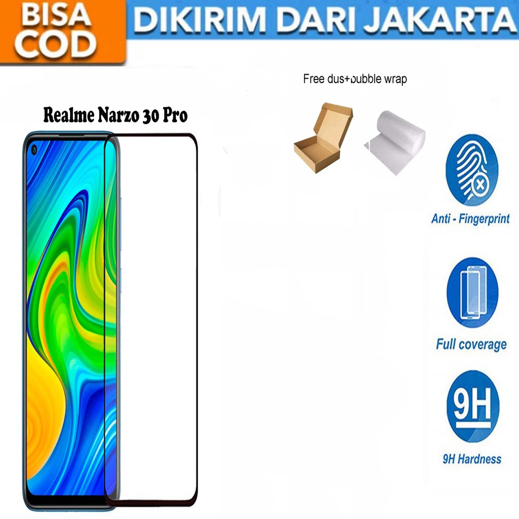 Tempered Glass Realme Narzo 30 Pro Full Cover / Full Screen Protector Anti Gores