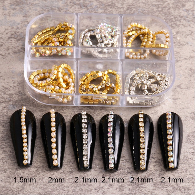Siy 6pcs Rantai Berlian Imitasi 3d Bahan Metal Warna Silvergold Untuk Dekorasi Nail Art