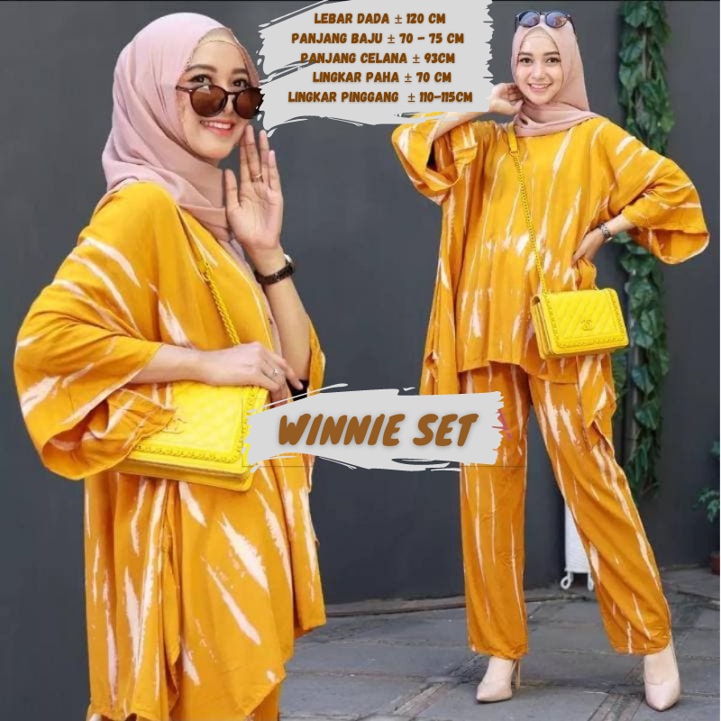 BAJU WANITA SETELAN TIE DIE DYE WAKA JUMBO SINTIA SET BUSUI ONE SET RAYON MOTIF KEKINIAN-WINNE KUNING
