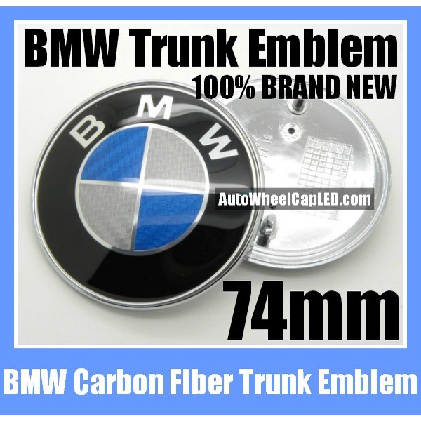 EMBLEM CARBON BAGASI BELAKANG BMW 74MM BLUE WHITE BIRU PUTIH E46 F30