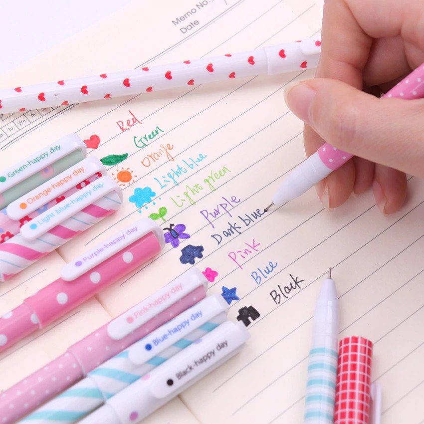 PULPEN GEL MOTIF 1 SET 10 WARNA TULISAN LUCU IMUT BOLPEN KARAKTER SELUSIN PENA LUSINAN PEN SEKOLAH
