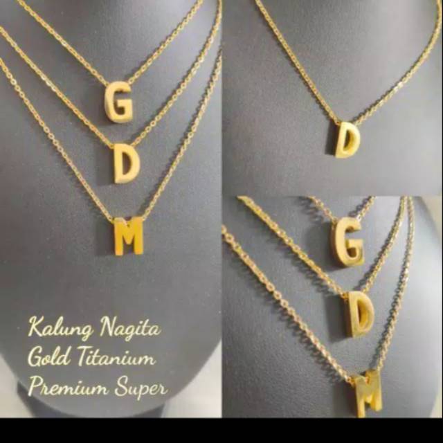 Kalung Tali Liontin Inisial Nama Bahan Titanium Warna Putih