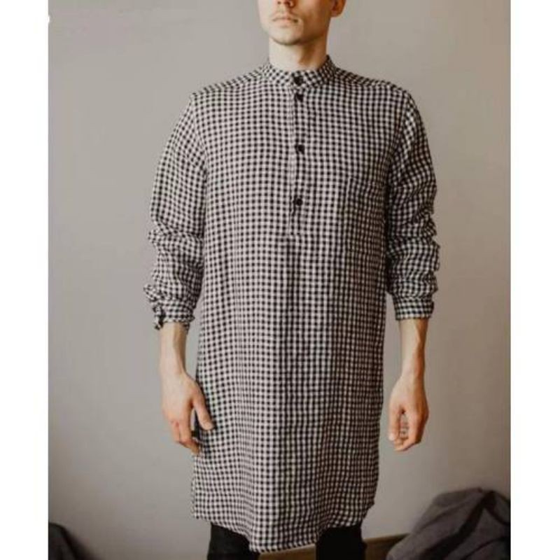 Fshio Koko kotak OT Baju Koko Pria Pakaian Muslim Pria Baju Koko kotak kotak fashion Muslim Terbaru