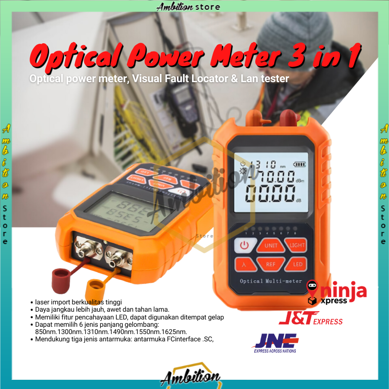 [BISA COD] Optical Power Meter 3 In 1 Plus VFL 5MW Lengkap Dengan Lan Tester NB OPM VFL lan tester