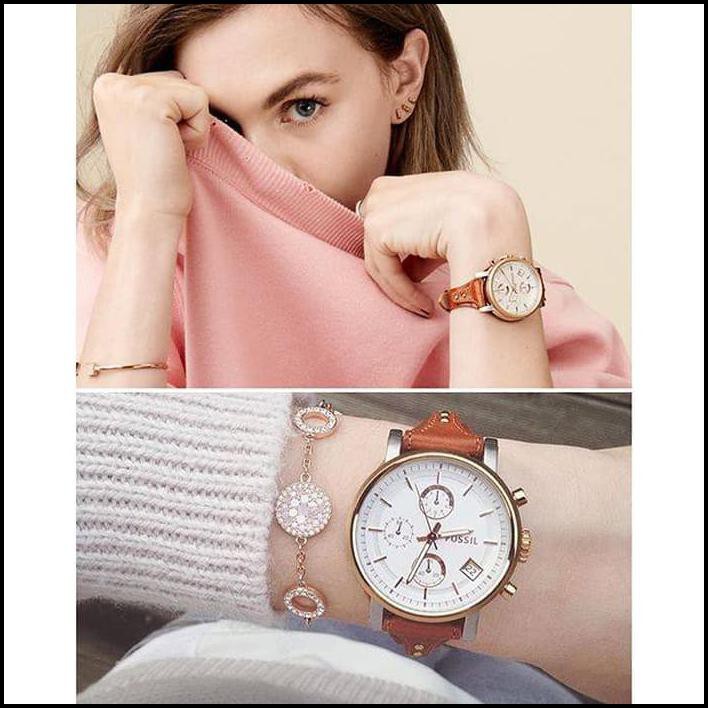 Jam Tangan Wanita Merk Fossil De Cuero Ori Bm Type : Es 3837 Baterai