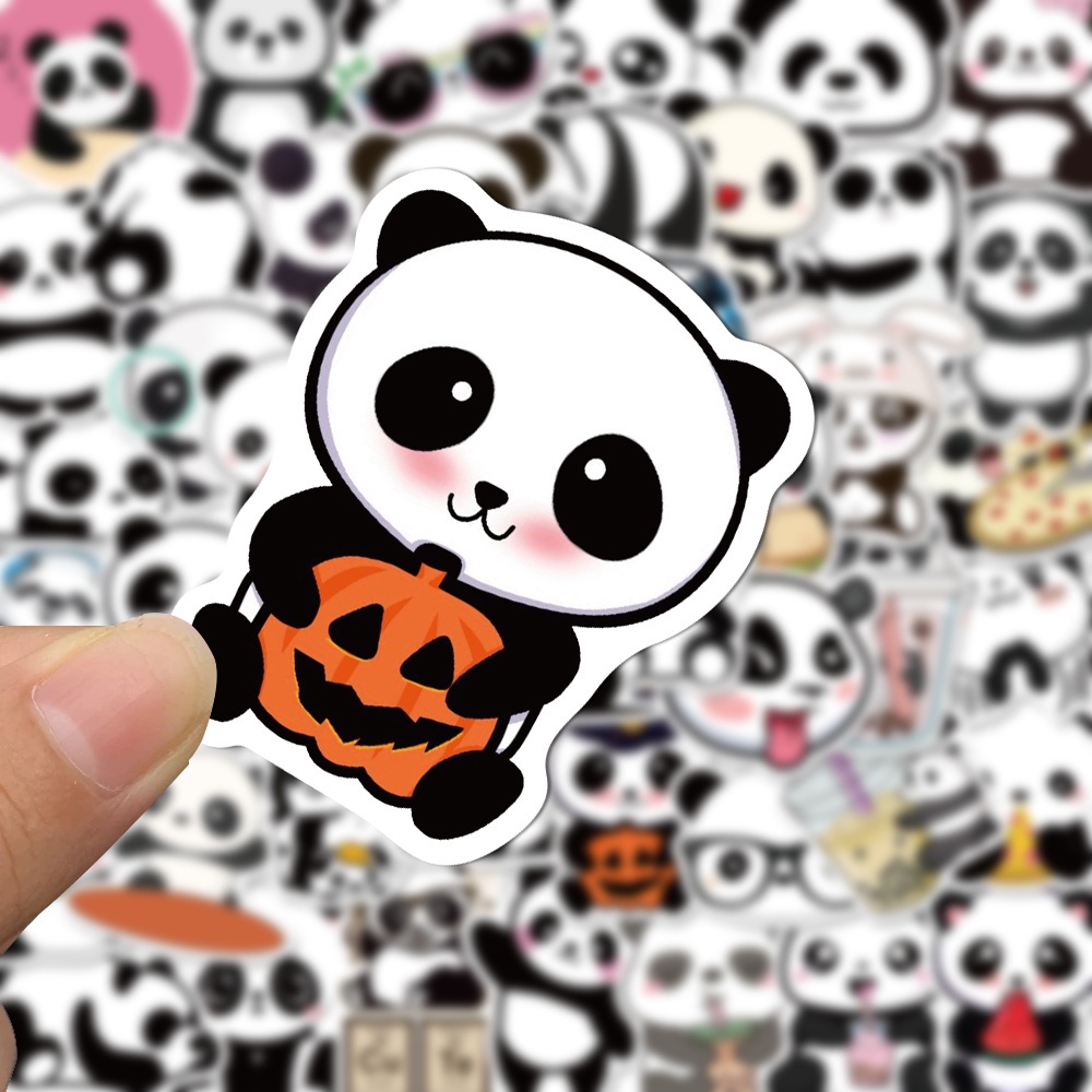 50pcs Stiker Motif Kartun Panda Anti Air Untuk Dekorasi Laptop / Mainan Anak