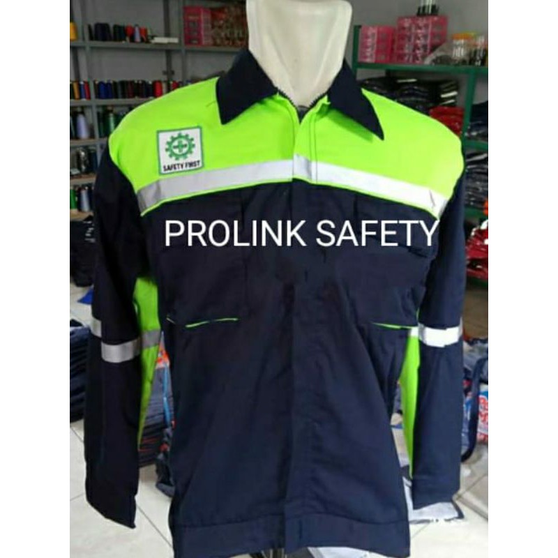 BAJU SAFETY SERAGAM DONGKER KOMBINASI HIJAU PUPUS RESLETING