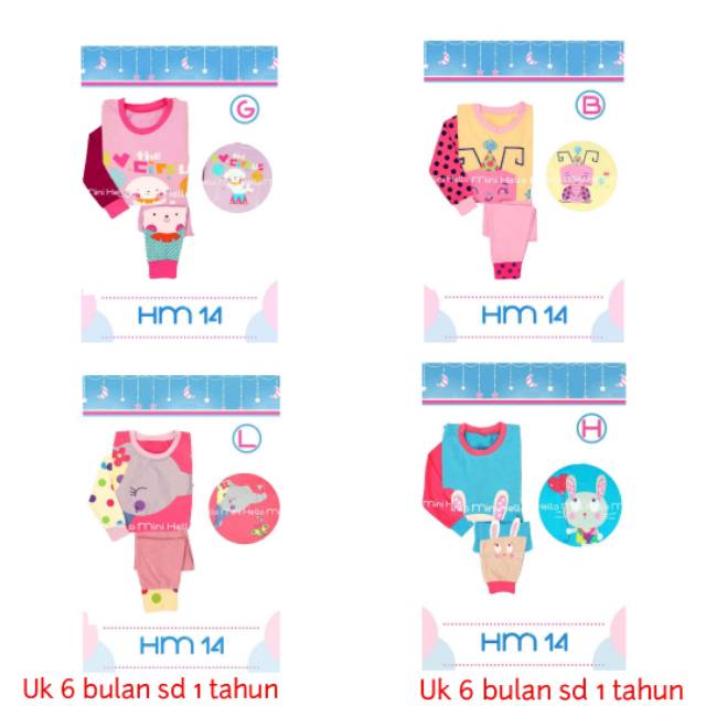 Piyama Anak | Baju Tidur Anak Perempuan Kaos Umur 6 Bulan sd 1 Tahun HM14