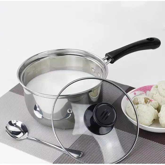 (BC) Panci Bubur MPASI Stainless Steel 18cm tutup kaca Steamer Milk Pot - Bayi Online Shop